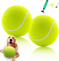 Giant 9.5" Dog Tennis Ball, 2 Pack Oversize Interactive Puzzle Toy with 1*Ball Pump + 1*Needle for Small, Medium, Large Dogs (2 Pack Yellow with Pump)