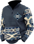 HOTYD Aztec Cowboy Mens Hoodie Vintage Graphic Western Hoodies Casual Long Sleeve 1/4 Zip Pullover Mens Country Jacket