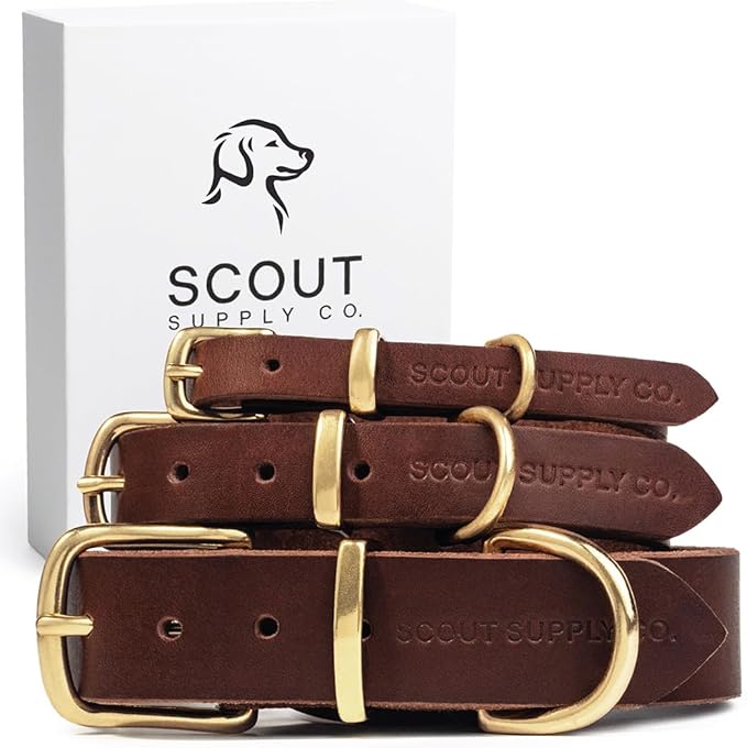 Classic Genuine Leather Dog Collar | Dog Collars for Medium Dogs, Small Dogs, Large Dogs & Extra Large Dog | Wide Dog Collar | Heavy Duty Dog Collar | Dark Brown (L: 1.2" Wide for 16"-18.5" Neck)