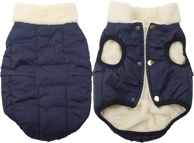 Fleece Lined Warm Dog Jacket for Puppy Winter Cold Weather,Soft Windproof Small Dog Coat,Blue XS
