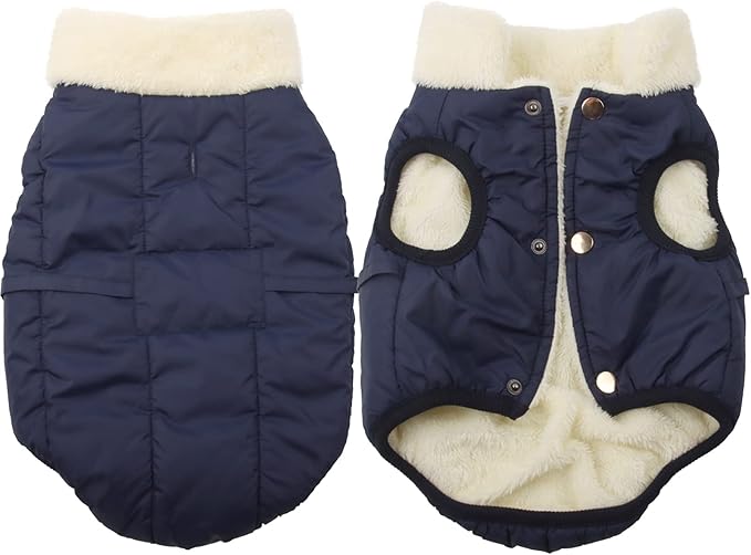 Fleece Lined Warm Dog Jacket for Winter Cold Weather,Soft Windproof Large Dog Coat,Blue XXXL