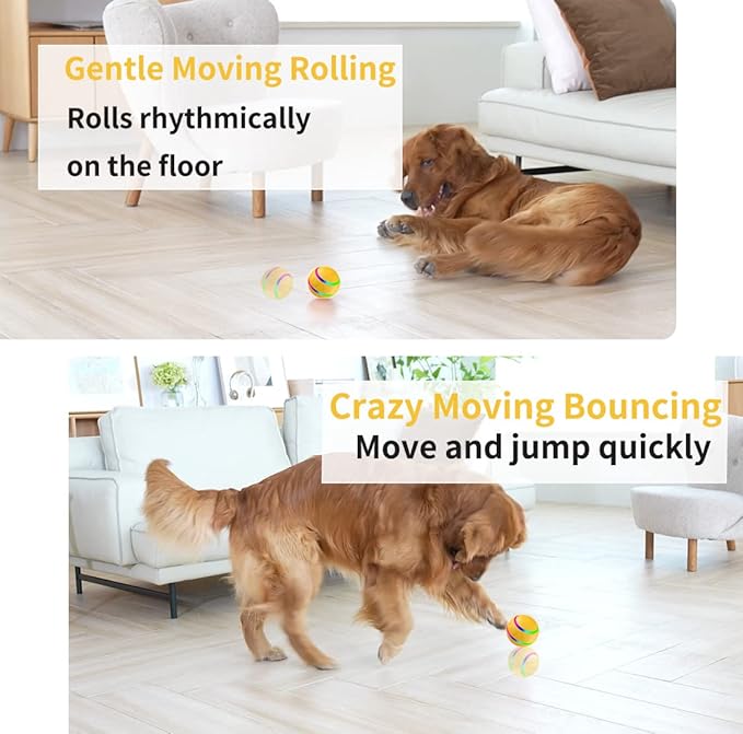Dog Balls, Interactive Dog Toys, Smart Automatic Active Rolling Moving Ball for Medium/Large Dogs, Fun Dog Toys to Keep Pet Busy,Birthday Gifts,USB Rechargeable, Yellow