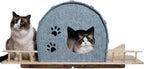 Wall Mounted Felt Cat Bed – Modern Cats Shelf with Wooden Base & 4 Holders, Space-Saving Cat Perch for Indoor Cats, Minimalist Wall Cat Furniture for Resting & Lounging,Gray