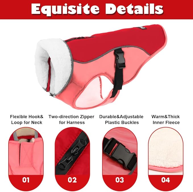 EMUST Dog Winter Coat, Thick Windproof Dog Jacket Winter, Pet Dogs Winter Vest for Small/Medium/Large Dog, New Orange, XXL