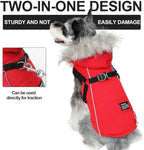 PINA Winter Coat for Dogs, Jacket with Waterproof Fabric, Faux Fur Hood, Reflective Strap, Red, S