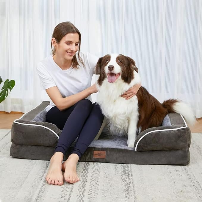 Comfort Expression Orthopedic Dog Bed for Large Dogs 36x27 Inch, Waterproof Supportive Egg Crate Foam Large Pet Bed with Removable Bolsters, Dog Couch with Washable Cover & Non-Slip Bottom, Dark Green