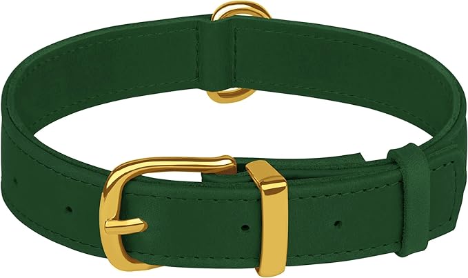 Leather Dog Collar - Heavy Duty Adjustable Soft Padded Pet Collars for Small Medium Large Dogs Breed - Black Green Brown Pink Red Blue (Green, L, 15"-19" Neck Fit)
