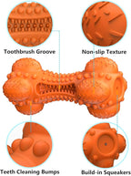 SCHITEC Squeaky Dog Chew Toy, Tough Durable Natural Rubber Bone with Toothbrush, Indestructible for Aggressive Chewers Large Medium Breed Teeth Cleaning