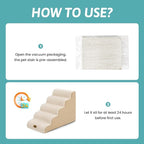 Wide Dog Stairs for Small Dog 22.6" H, Curved Pet Step for Puppy, Older Cat, Curved Ramp for High Bed or Car, Ladder with High Density Foam, Durable, 5 Step, 17.7x33x22.6 inch, Beige