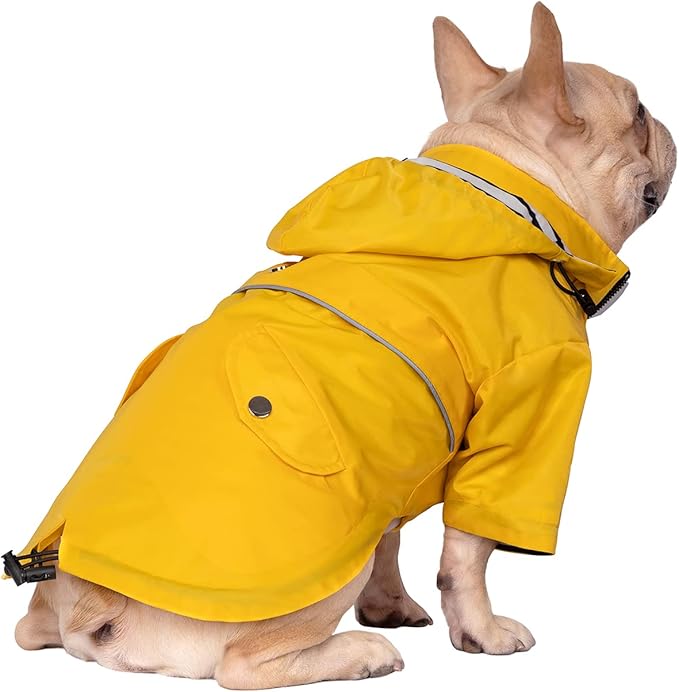 HDE Dog Raincoat Poncho Double Layer Zip Rain Jacket with Removable Hood, Leash Hole for Small to 3XL Dogs and Puppies Yellow - L