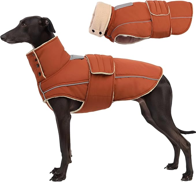 ASENKU Warm Dog Coat, Waterproof Dog Jackets for Large Dogs with Reflective Fleece Vest Turtleneck with Button,Windproof Cold Weather Coats for Small Medium Large Dogs, Red Brown, XL