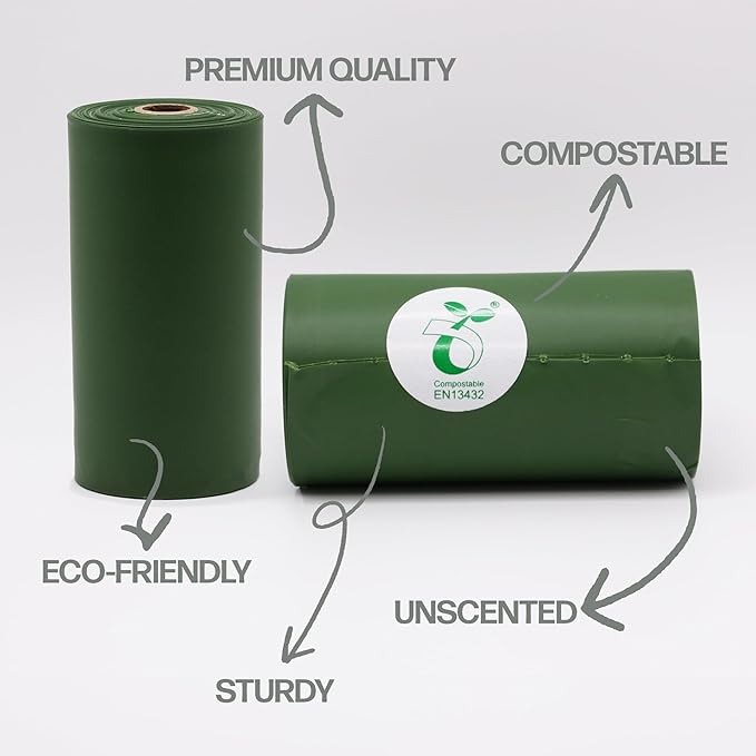 100% Certified Biodegradable Poop Bags - ASTM D6400 & OK Compost Approved, 270 Count (18 Rolls) - Leak-Proof, Extra Thick, Unscented, Plant-Based Doggy Poop Bags for Large & Small Dogs