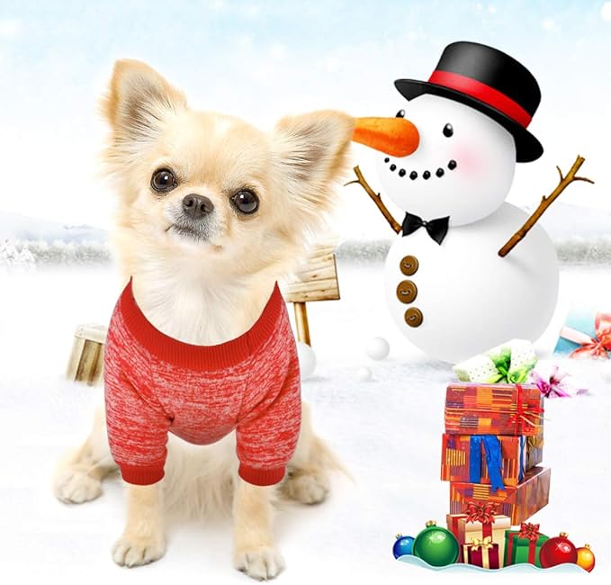 Idepet Pet Dog Classic Knitwear Sweater Fleece Coat Thickening Warm Pup Dogs Shirt Winter Pet Dog Cat Clothes Puppy Customes Clothing for Small Dogs(XS,Orange Red)