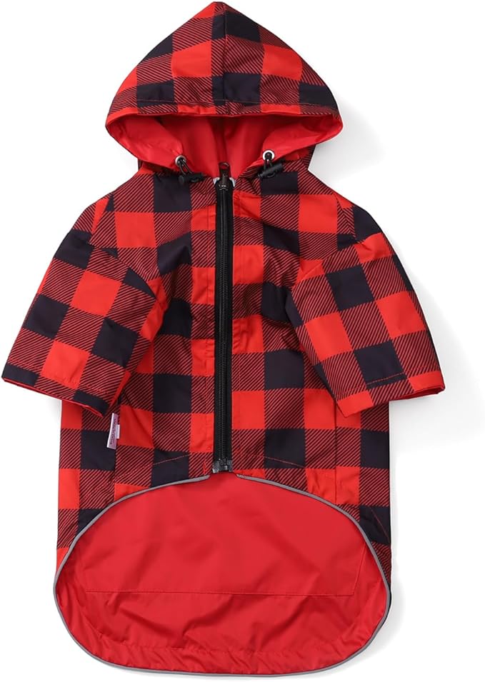 Dog Raincoat Dogs Waterproof Reversible rain Jacket Dog Small Medium Breeds Reflective Zipper Storage Pocket Harness Hole - Red - XXL