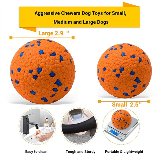 Dog Balls Toys for Aggressive Chewers, Indestructible Durable Bouncy Floating Balls for Dogs to Fetch, Durable Solid Rubber Ball for Training Dog(2 Pack)