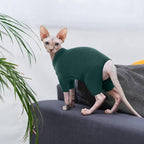 ROZKITCH Hairless Cat Clothes, Breathable Soft Jumpers for Cats Only, Full Cover Clothing with Four Legs, Warm Sweater T-Shirt Pajamas Jumpsuit Vest Cornish Rex Devon Rex Peterbald DarkGreen L