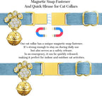 Personalized Breakaway Cat Collars - Magnetic Buckle, Bell - Safety Quick Release, Customized for Girls & Boys Cats- (Velvet-Sky Blue)