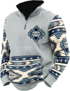 HOTYD Aztec Cowboy Mens Hoodie Vintage Graphic Western Hoodies Casual Long Sleeve 1/4 Zip Pullover Mens Country Jacket