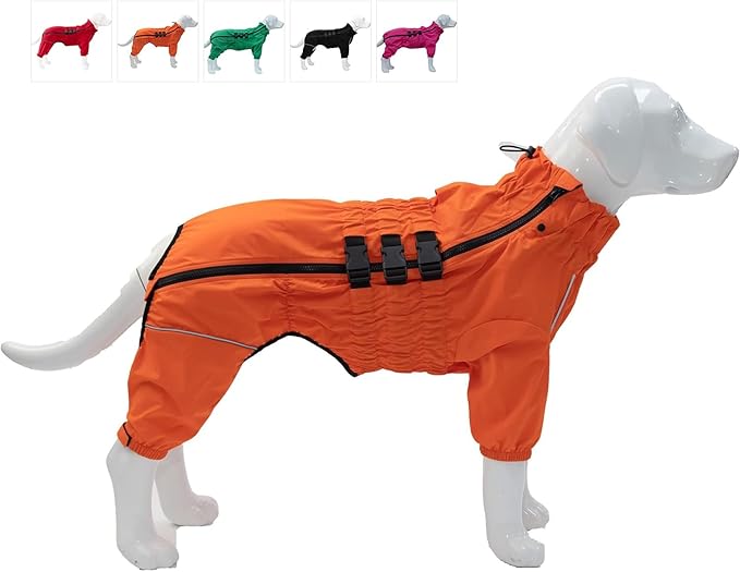 Dogs Waterproof Jacket, Lightweight Waterproof Jacket Reflective Safety Dog Raincoat Windproof Snow-Proof Dog Vest for Small Medium Large Dogs Orange XXXL