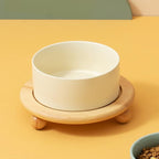 Ceramic Elevated Cat Food and Water Bowl, Kitty Bowl, Raised Cat Dish, Pet Feeder (5.1 in,1 x Beige + Stand)