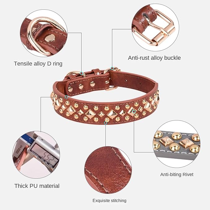 Spiked Dog Collar Soft Pu Leather Mushrooms Rivet Spike Studded Puppy Adjustable Pet Collars for Small Breeds (S, Red3)