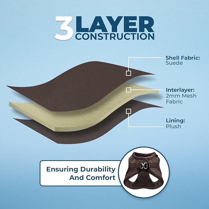 Best Pet Supplies - All Weather Mesh/Plush, Reflective, No Pull Harness for Small, Medium Dogs, Cats - Secure with Hook & Loop Fastener, Buckle, Double D-Rings - Chocolate Suede, M