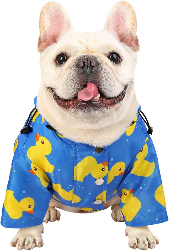 HDE Dog Raincoat Poncho Double Layer Zip Rain Jacket with Removable Hood, Leash Hole for Small to 3XL Dogs and Puppies Ducks Blue - S