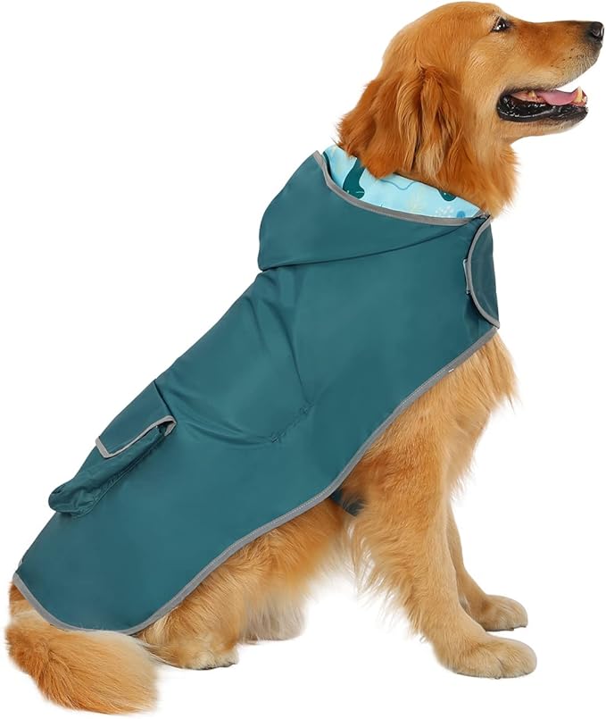 HDE Reversible Dog Raincoat Hooded Slicker Poncho Rain Coat Jacket for Small Medium Large Dogs Dinosaurs - XXL