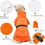 Reflective Dog Raincoat Waterproof Adjustable Dog Hooded Poncho Raincoat for Medium Large Dogs, Lightweight Pet Rain Jacket (Orange, L)