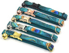 Personalized Cat Collar with Bells,Velvet Customized Small Cat Collar with Name Tag,Pet Collar with Name Phone Number Engraved ID Tags for Boy and Girl Kitten Cats (Peacock)