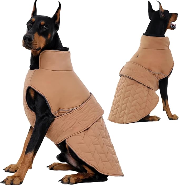 Outdoor Classic Quilted Upgraded Dog Winter Coat, Waterproof & Lightweight Coats for Large Dogs, 2-Layer Warmth Jacket with Reflective Strip Leash hole, Active Fit Pet Clothes for Girls Boys(Khaki,XL)