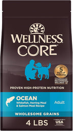 Wellness CORE Dry Dog Food, Wholesome Grains, High Protein, Natural, Ocean Whitefish & Herring Recipe, (4-Pound Bag)