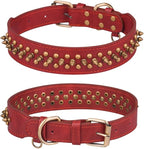 Spiked Dog Collar Soft Pu Leather Mushrooms Rivet Spike Studded Puppy Adjustable Pet Collars for Small Breeds (L, Red2)
