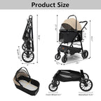Extra Large Pet Stroller, Jumbo Dog Stroller Fits 3 Small Pets up to 50lbs, Heavy-Duty Stable Strollers with Shock Absorbing Wheels & Locking Brakes, for Walking, Jogging, Vet Visits
