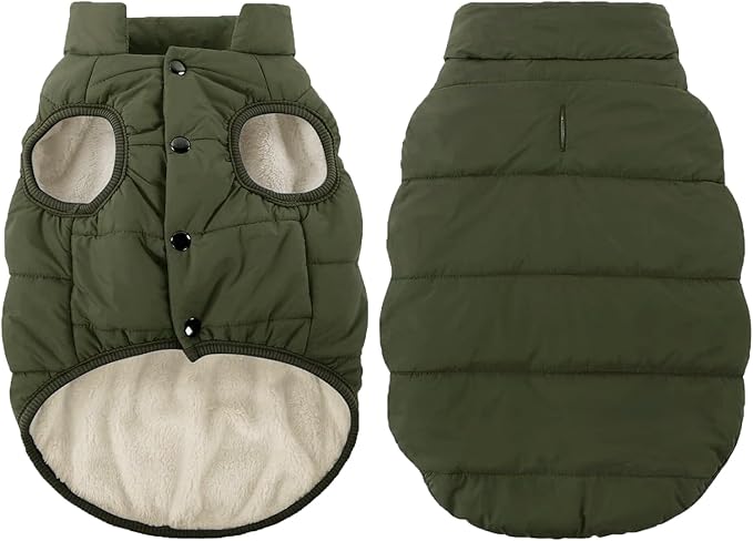 ASENKU Windproof Dog Winter Coat Waterproof Fleece Jacket Cold Weather Pet Apparel for Small Medium Large Dogs (ArmyGreen, S)