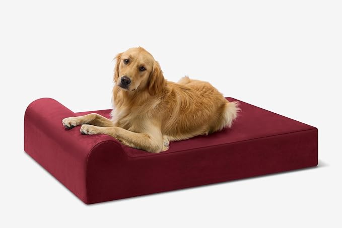 Barker Beds Large Orthopedic Dog Bed for Large Dogs - 7" Thick Comfortable Memory Foam Mattress with Washable Microsuede Cover - Durable XL Pet Bed with Headrest - Made in USA (Burgundy)