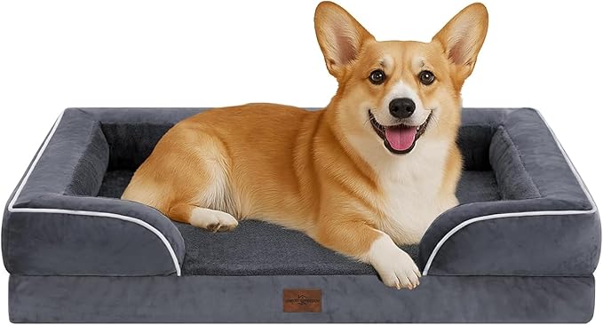 Comfort Expression Orthopedic Dog Bed for Medium Dogs 30x20 Inch, Waterproof Supportive Egg Crate Foam Medium Pet Bed with Removable Bolster, Dog Couch with Washable Cover & Non-Slip Bottom, Dark Grey