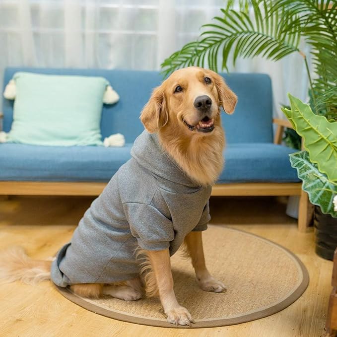 KOOLTAIL Basic Dog Hoodie - Soft and Warm Dog Hoodie Sweater with Leash Hole and Pocket, Dog Winter Coat, Cold Weather Clothes Sweatshirt for Small Medium Large Dogs Puppy Cat Boys Girls Grey XL/XXL