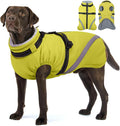 BRKURLEG Dog Winter Jackets for Large Dogs, Dog Coat with Harness Built in, Dogs Snowsuits with Zipper, Waterproof Windproof Pet Puffer Jacket Fleece Vest for Labrador, Dalmatian, Green XXL