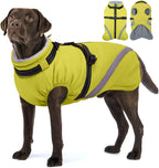 BRKURLEG Dog Winter Jackets for Large Dogs, Dog Coat with Harness Built in, Dogs Snowsuits with Zipper, Waterproof Windproof Pet Puffer Jacket Fleece Vest for Labrador, Dalmatian, Green XXL