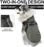 PINA Dog Winter Coat - Waterproof Jacket with Faux Fur Hood, Reflective Strap for Small to Large Dogs, Green, 2XL