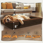 Large Dog Bed Orthopedic Washable - Memory Foam Couch Sofa - XXL Large Big Dogs - Beds Bolster Pet - Waterproof with Removable Cover - Coffee Dog Bed