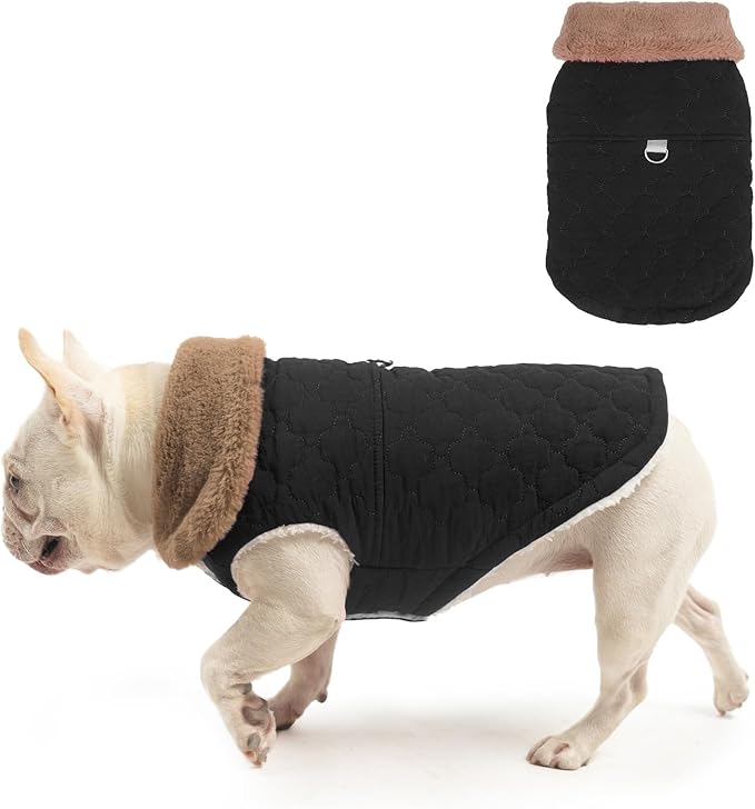 BEAUTYZOO Winter Dog Vest Coat with Harness Built in, Warm Puppy Jacket for Small Medium Dogs, Lightweight Cold Weather Small Dog Coat, Fleece Puffer Vest Windproof Snowproof Pet Clothes, Black