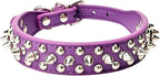 Spiked Dog Collar Soft Pu Leather Mushrooms Rivet Spike Studded Puppy Adjustable Pet Collars for Small Breeds (L, Purple)