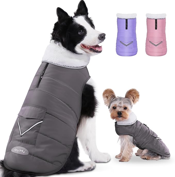 iBuddy Dog Winter Coats with Fleece Vest,Waterproof Warm Dog Snow Jacket Windproof, Reflective Adjustable Pet Dogs Cold Winter Coat for Large Dogs Girl Boy