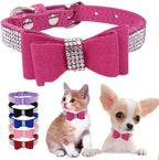 Serijoars Small Dog Collar with Rhinestone Crystal Diamond Colorful Bling Girl Puppy Cat Collars (XS, Hot Pink1)