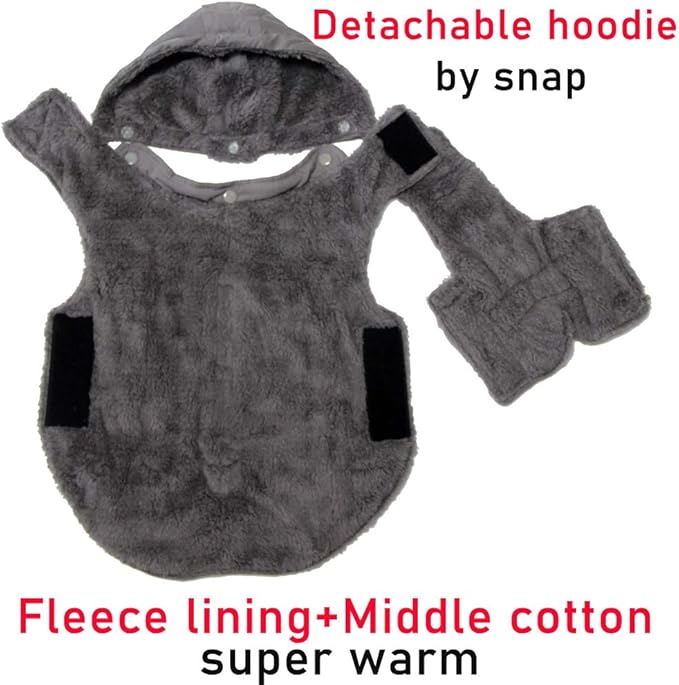Fleece Dog Hoodie for Small Dogs Super Warm Puppy Jacket for Cold Winter Dog Coats,Grey XS