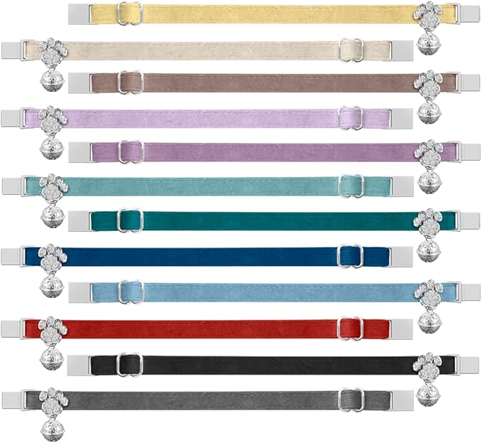 Personalized Breakaway Cat Collars - Magnetic Buckle, Bell - Safety Quick Release, Customized for Girls & Boys Cats- (Velvet-Lake Blue)