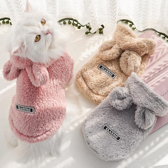 Cat Bunny Ears Costume Cute Dog Kitten Hoodies Sweater Rabbit Ears Puppy Pet Apparel (Small,Pink)