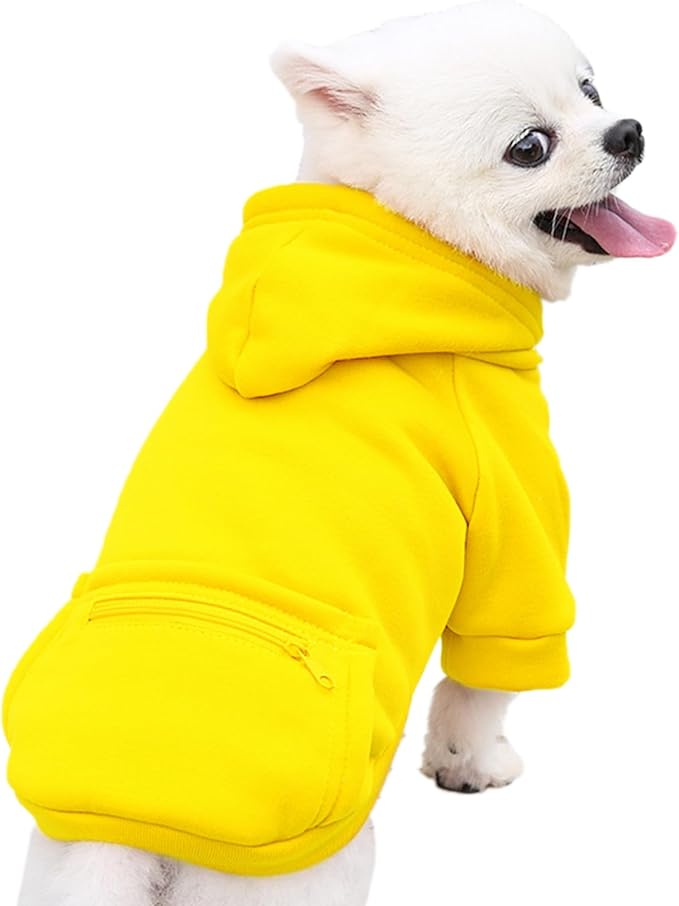 Jecikelon Winter Dog Hoodie Sweatshirts with Pockets Warm Clothes for Small Dogs Chihuahua Coat Puppy Custume Clothing (XX-Small, Y02-Yellow)
